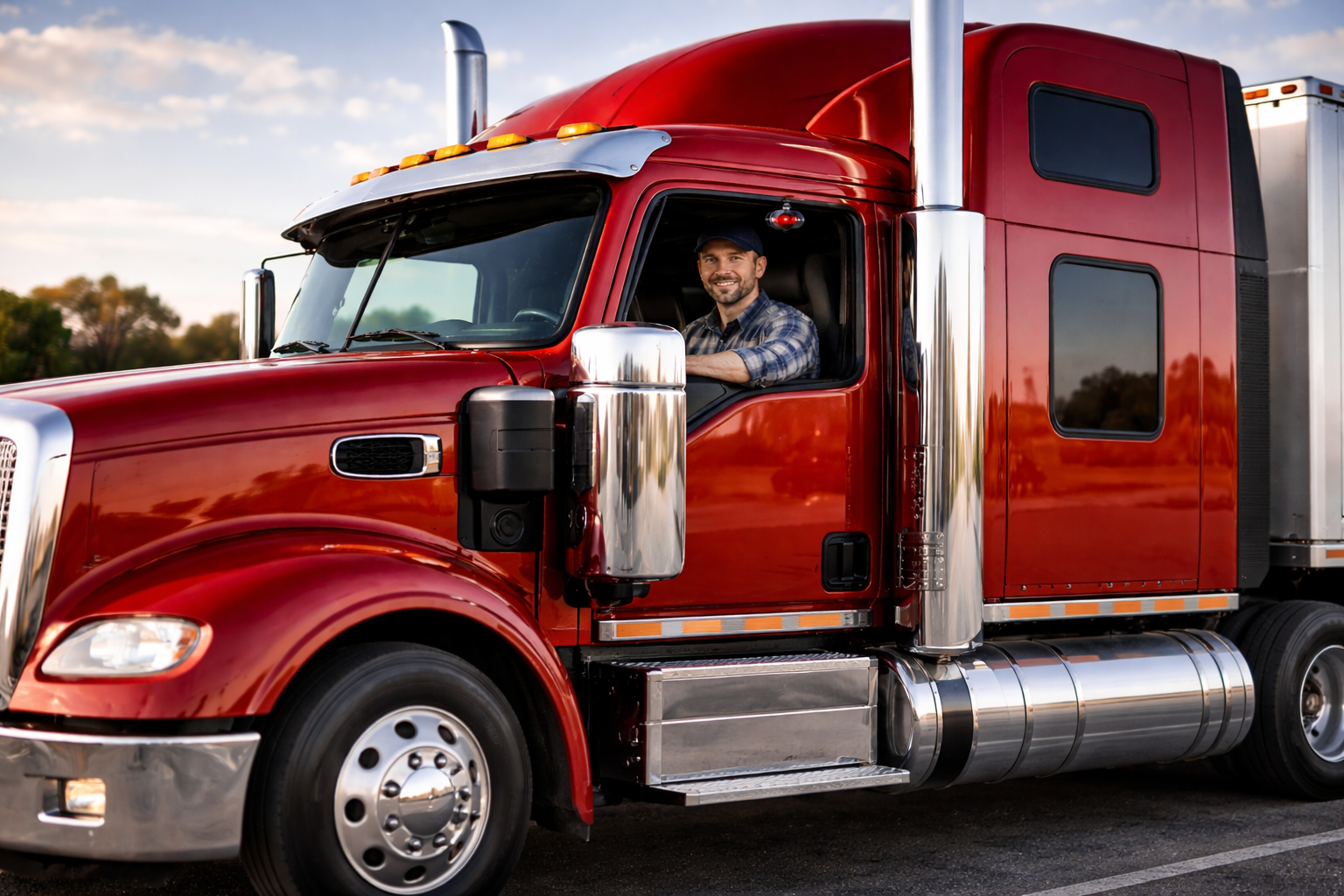 American truck with driver view